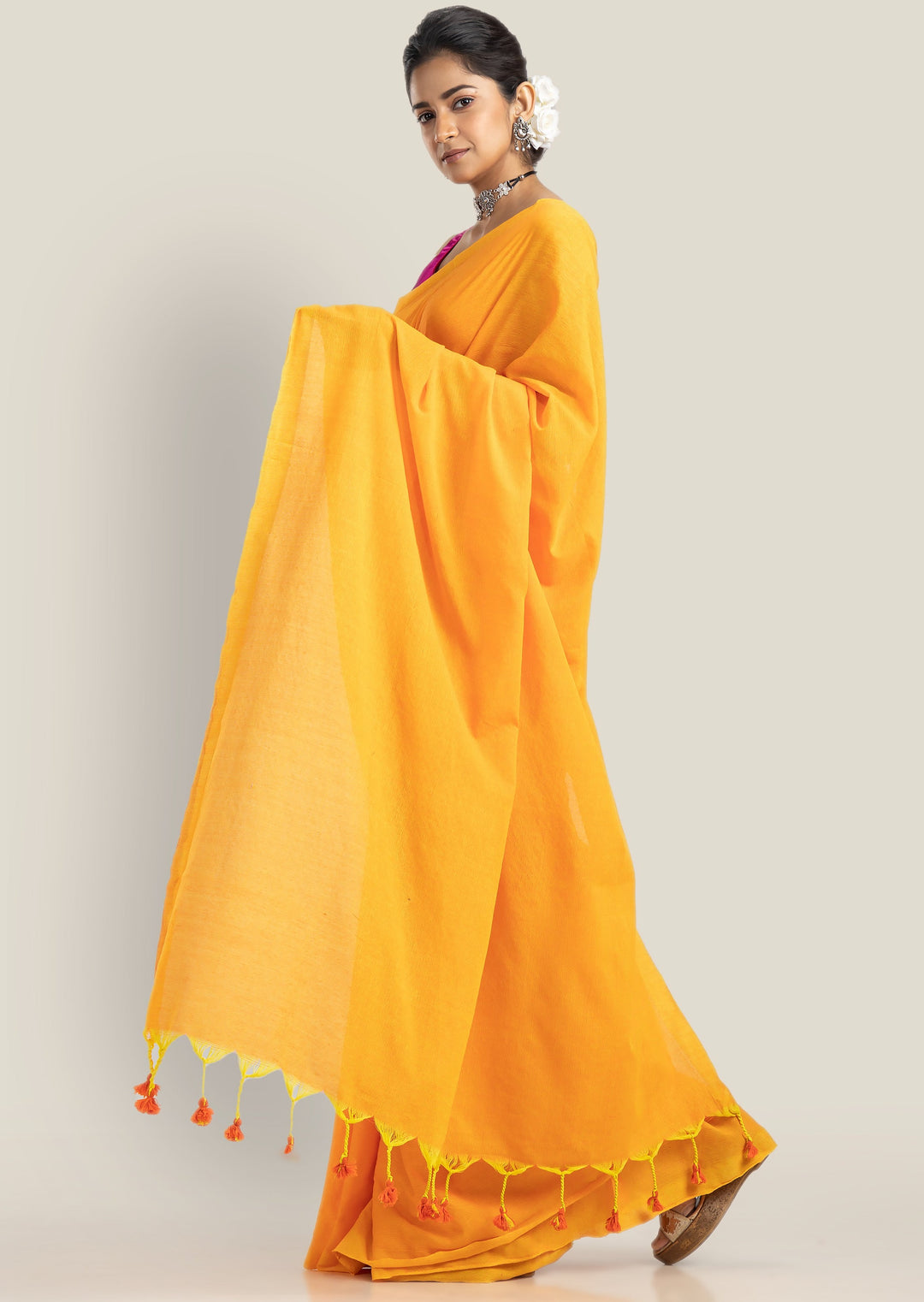 Daisy Yellow - Bengal Khadi Cotton Saree