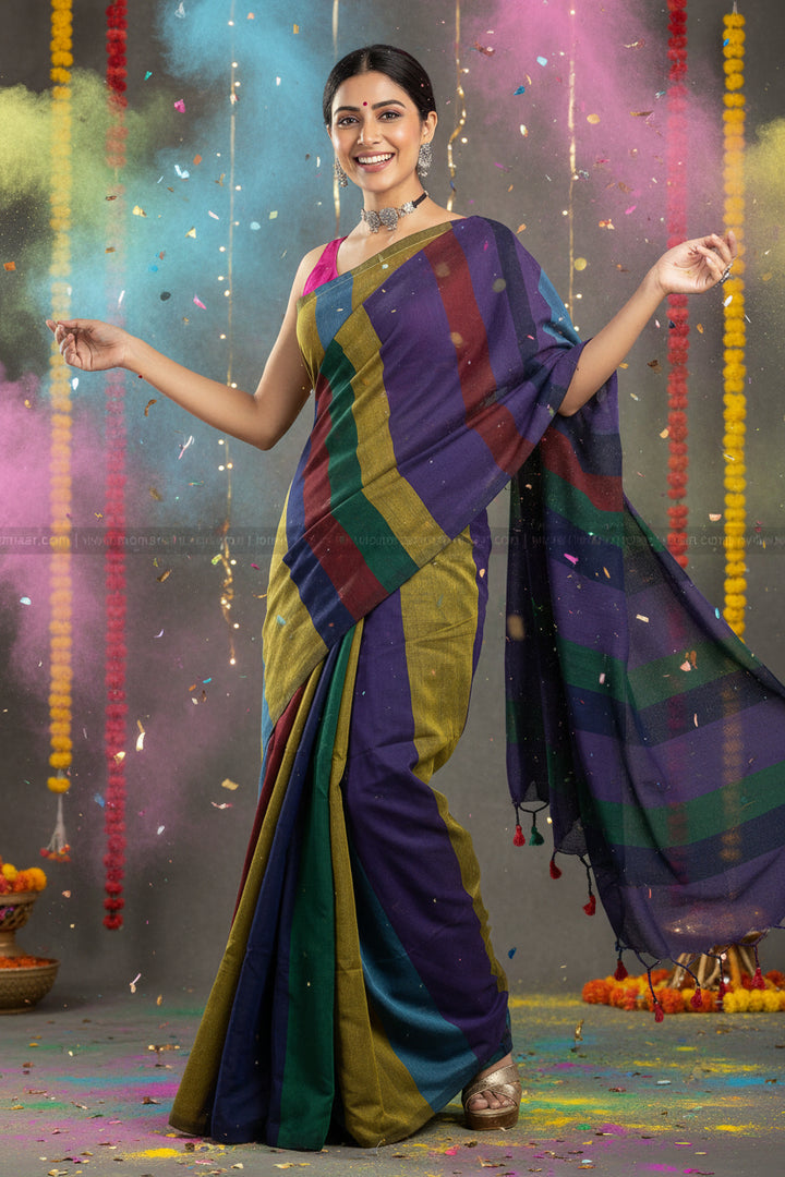 Rangotsav Stripe Cotton Saree