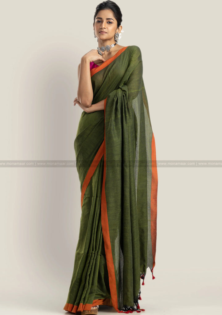 Repeated Chorus- Khadi Cotton Saree (Green)