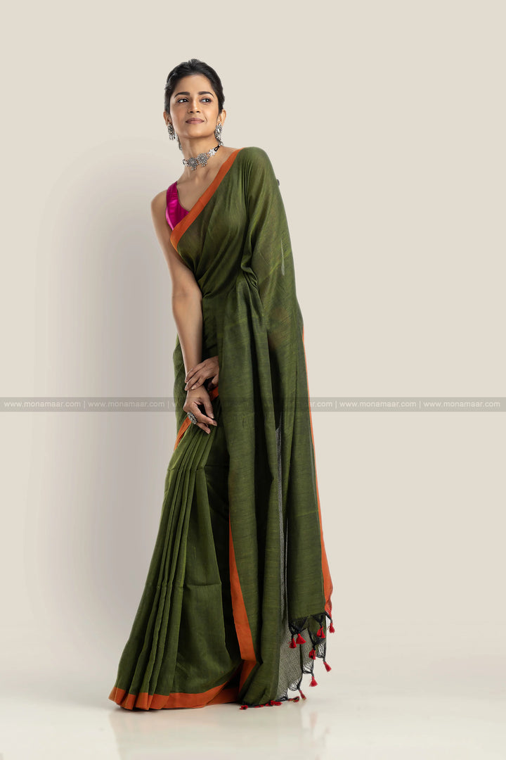 Repeated Chorus- Khadi Cotton Saree (Green)