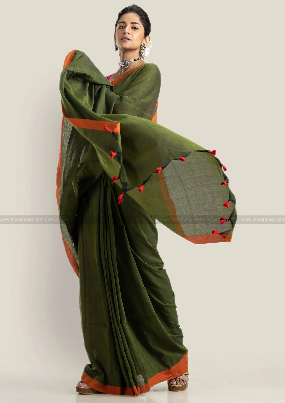 Repeated Chorus- Khadi Cotton Saree (Green)