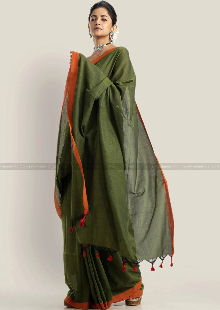 Repeated Chorus- Khadi Cotton Saree (Green)