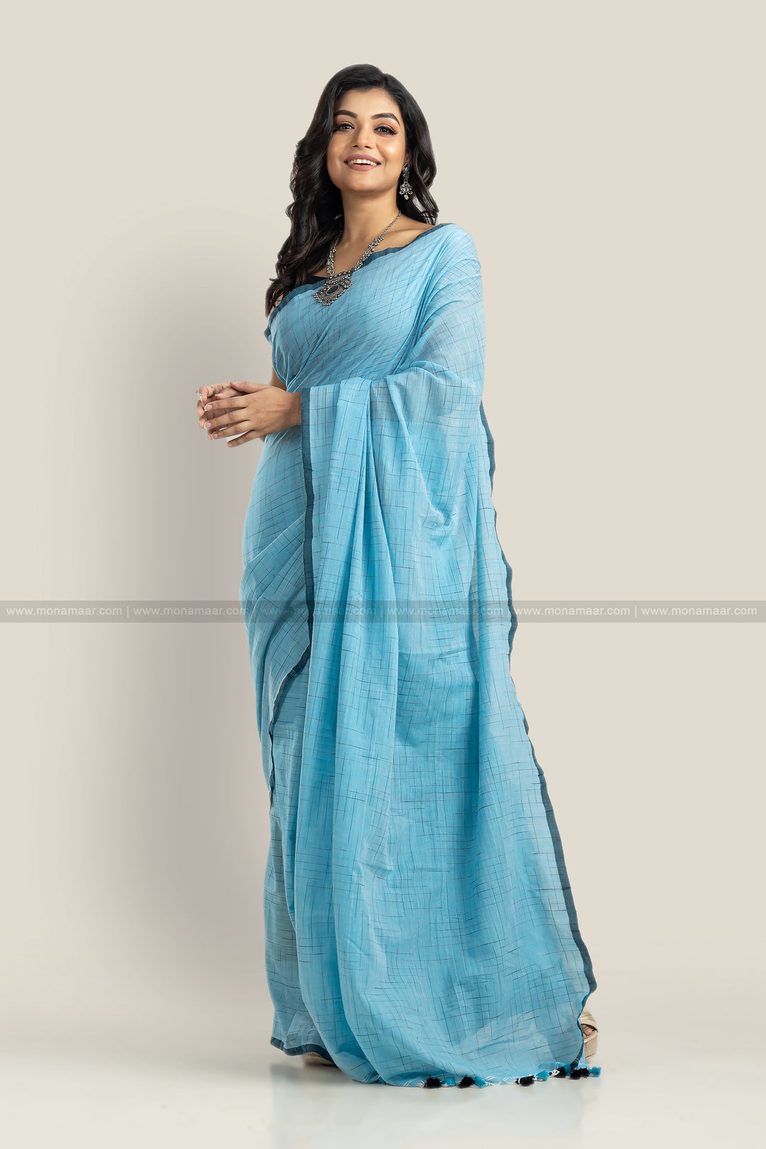 Sky Bird- Sky Blue Khadi Cotton Saree