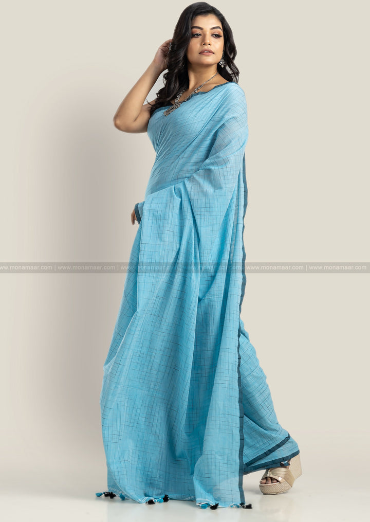 Sky Bird- Sky Blue Khadi Cotton Saree