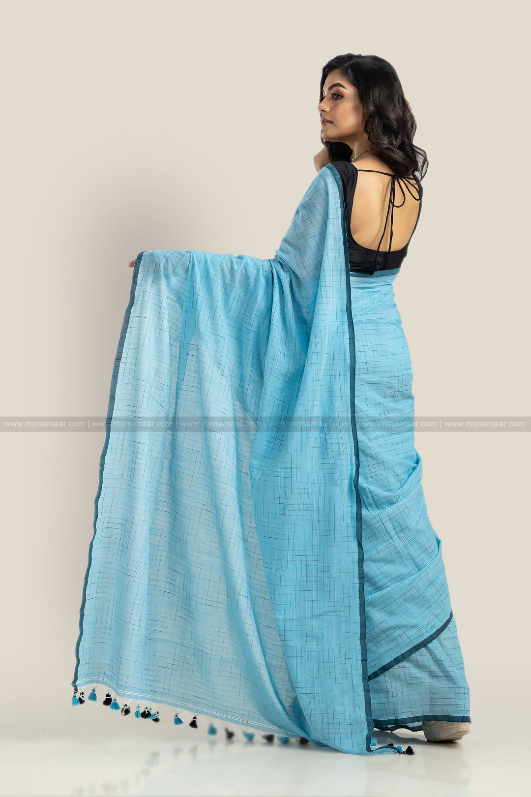 Sky Bird- Sky Blue Khadi Cotton Saree