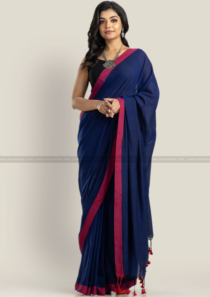 Day Night-  Khadi Cotton Saree (Deep Blue)