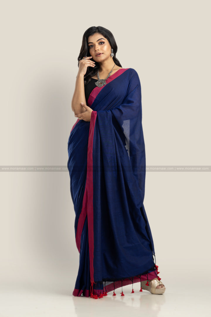 Day Night-  Khadi Cotton Saree (Deep Blue)