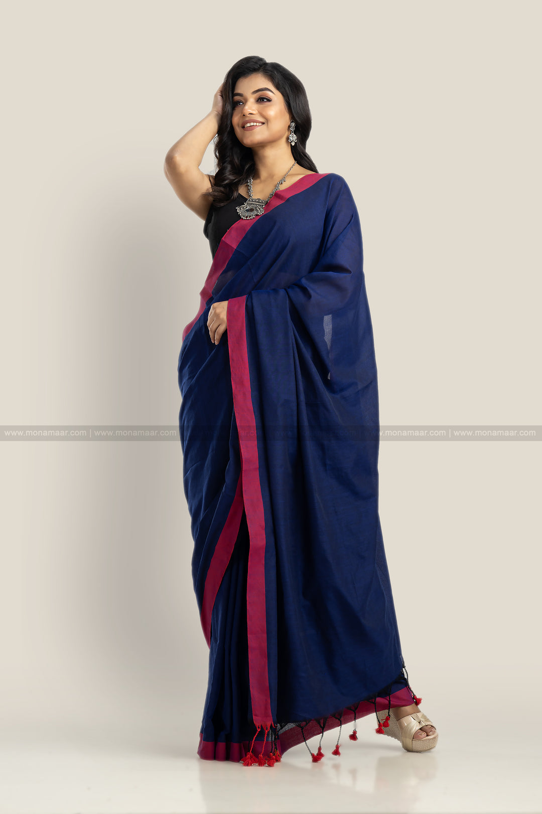 Day Night-  Khadi Cotton Saree (Deep Blue)