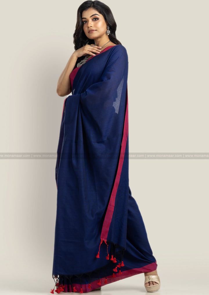 Day Night-  Khadi Cotton Saree (Deep Blue)