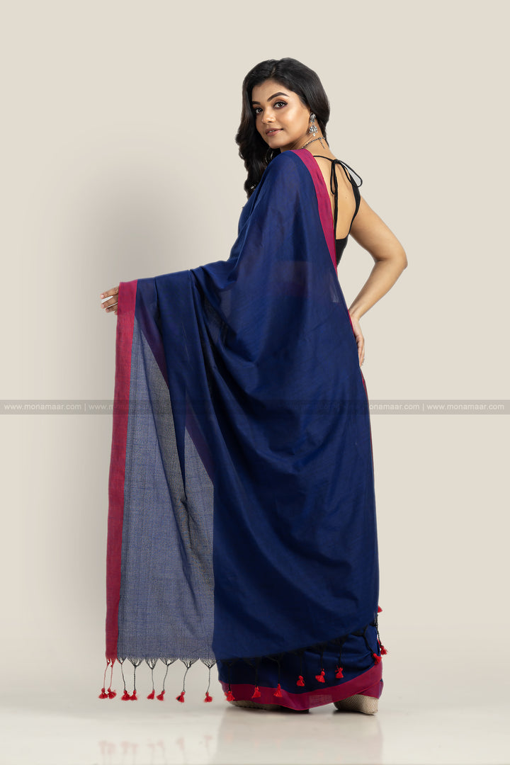 Day Night-  Khadi Cotton Saree (Deep Blue)