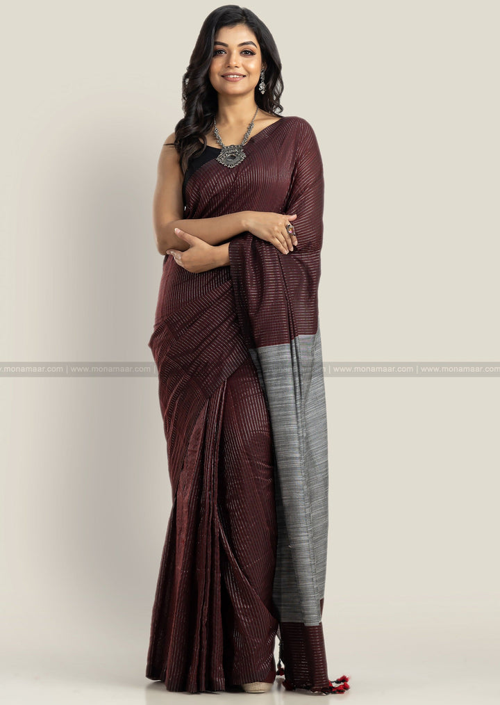 Contour Beauty - Stripe Khadi Cotton Saree