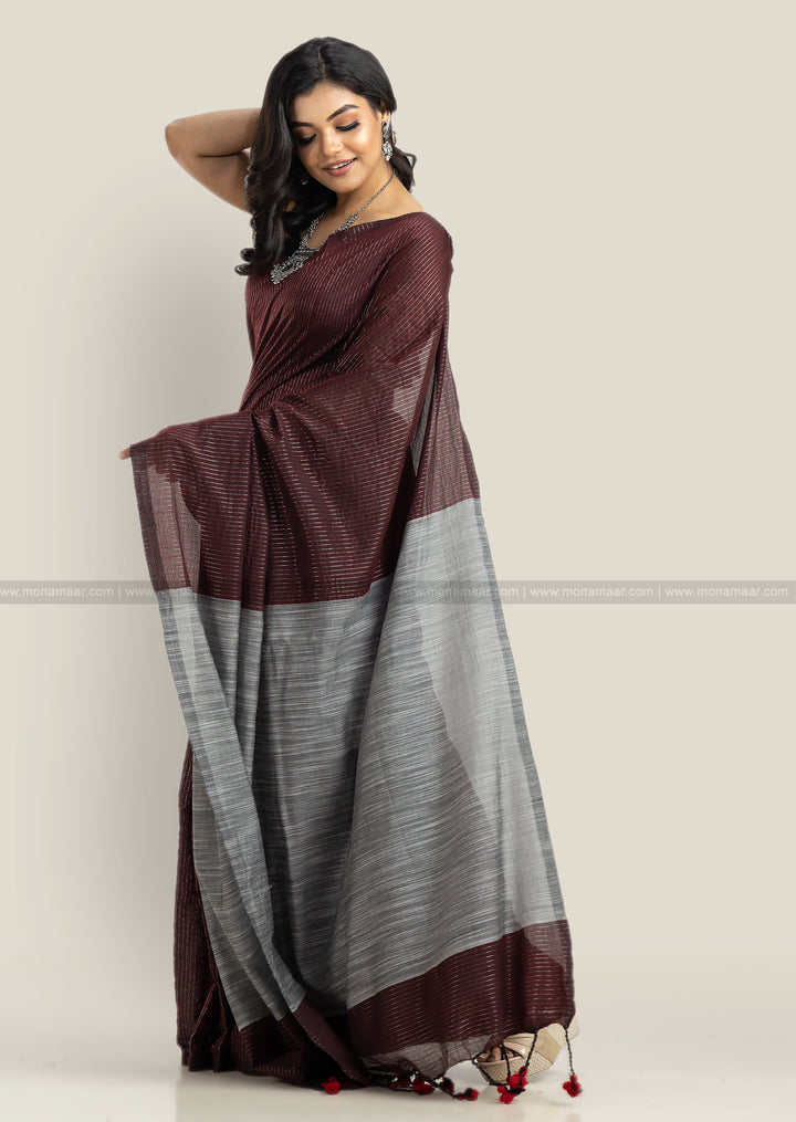 Contour Beauty - Stripe Khadi Cotton Saree