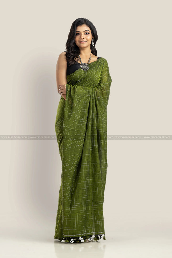 Vantara-- Criss Cross Khadi Cotton Saree