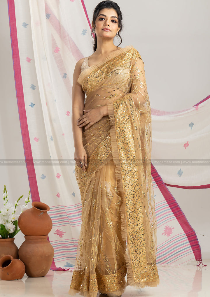 Golden Net Saree