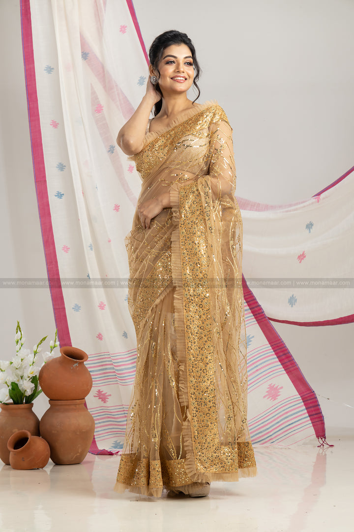 Golden Net Saree