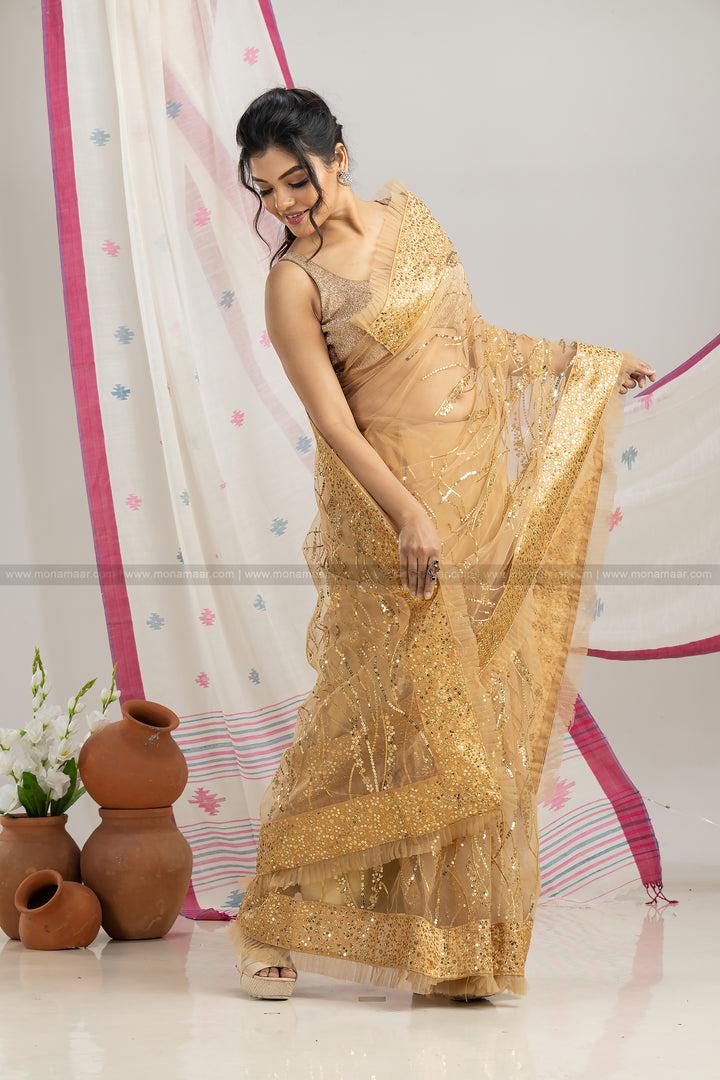 Golden Net Saree