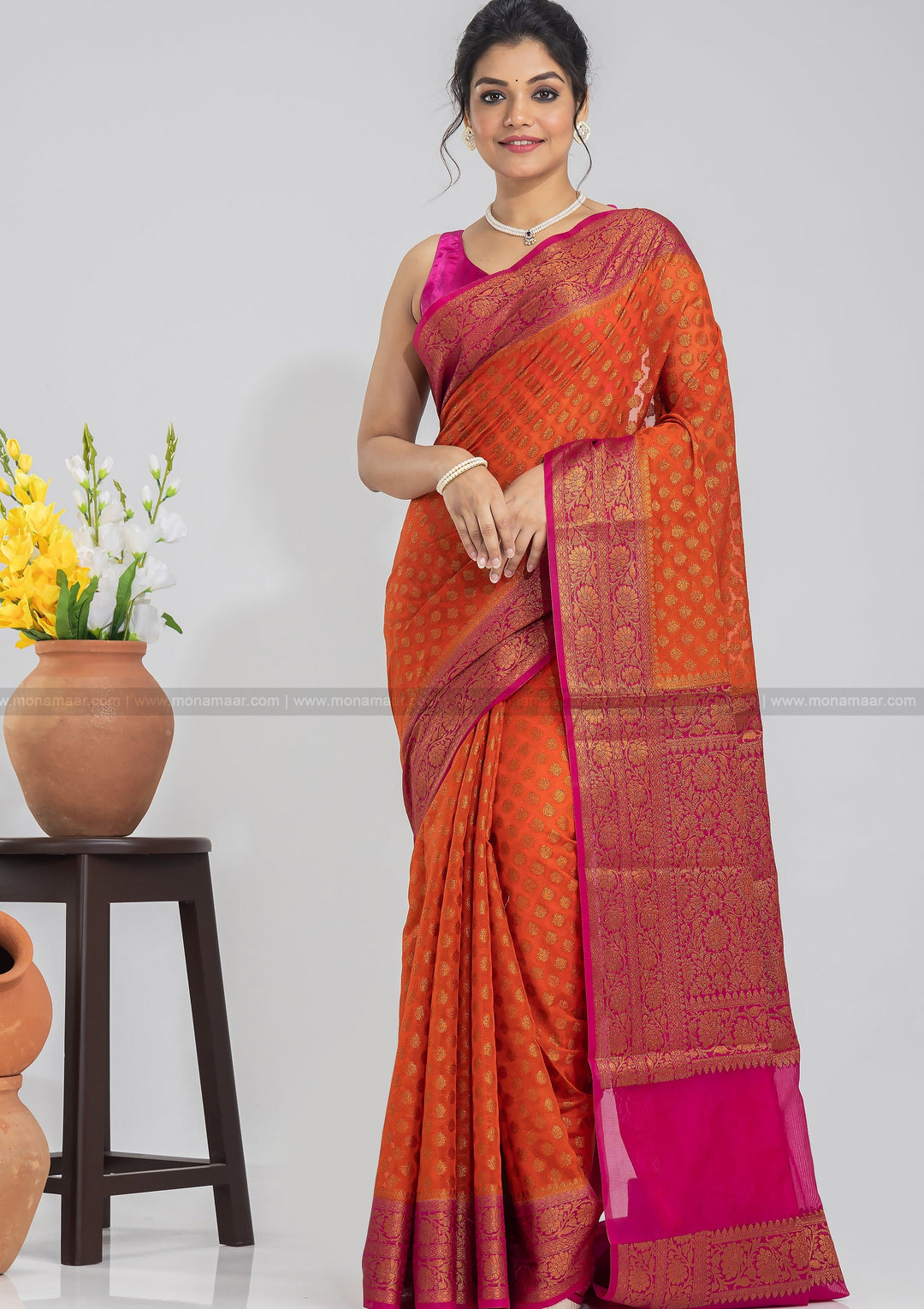 Orange Banarasi Semi Georgette Saree