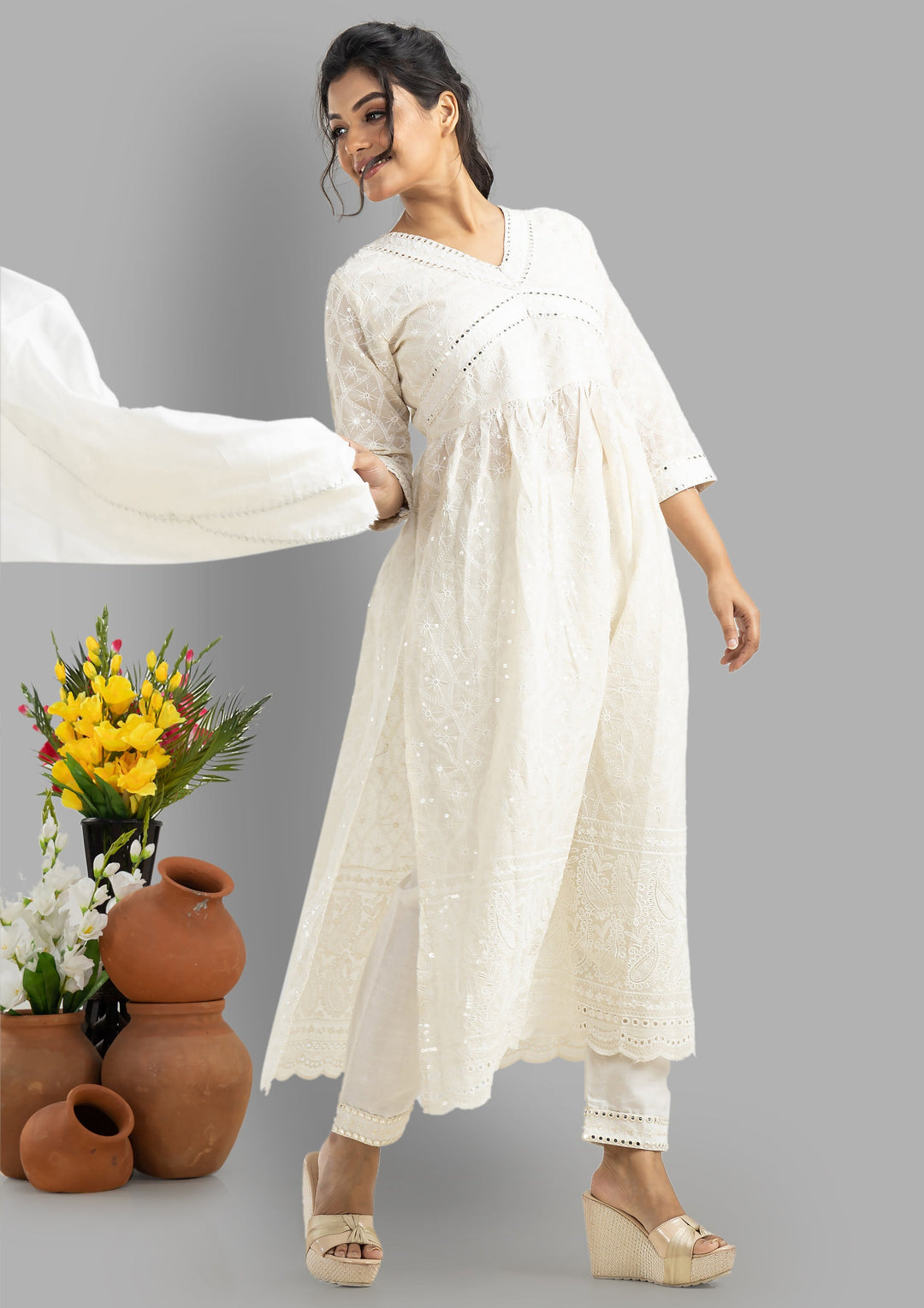 White Love Exclusive Chikankari Set