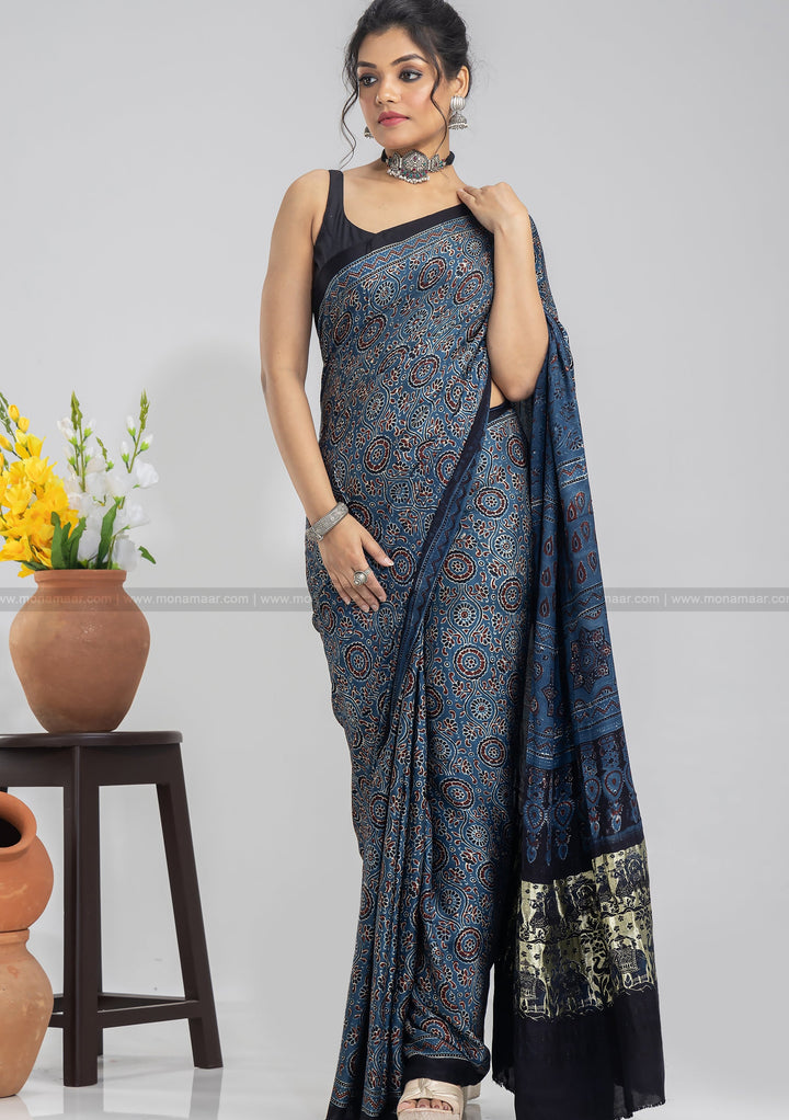 Ajrakh Block Printed Saree