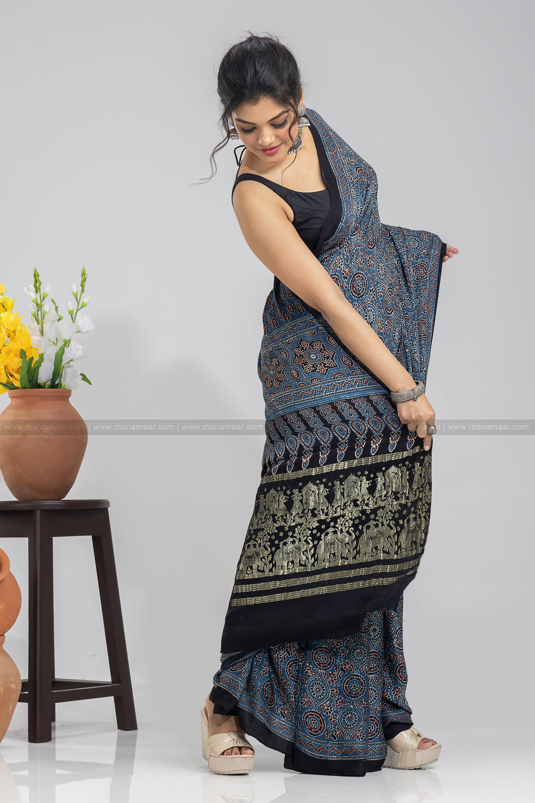 Ajrakh Block Printed Saree