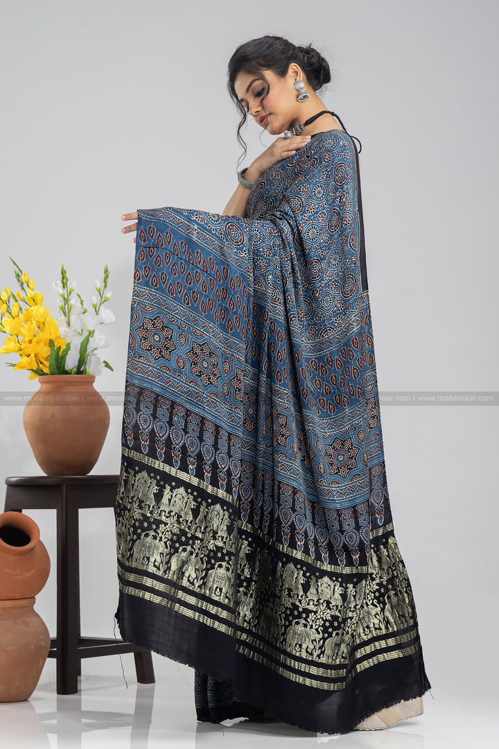 Ajrakh Block Printed Saree