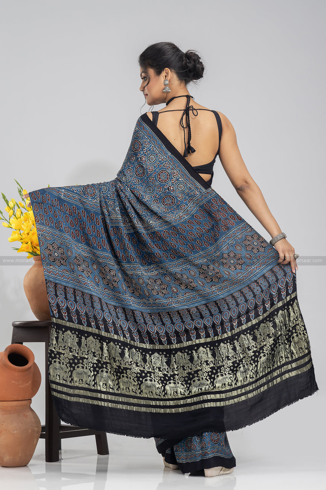 Ajrakh Block Printed Saree