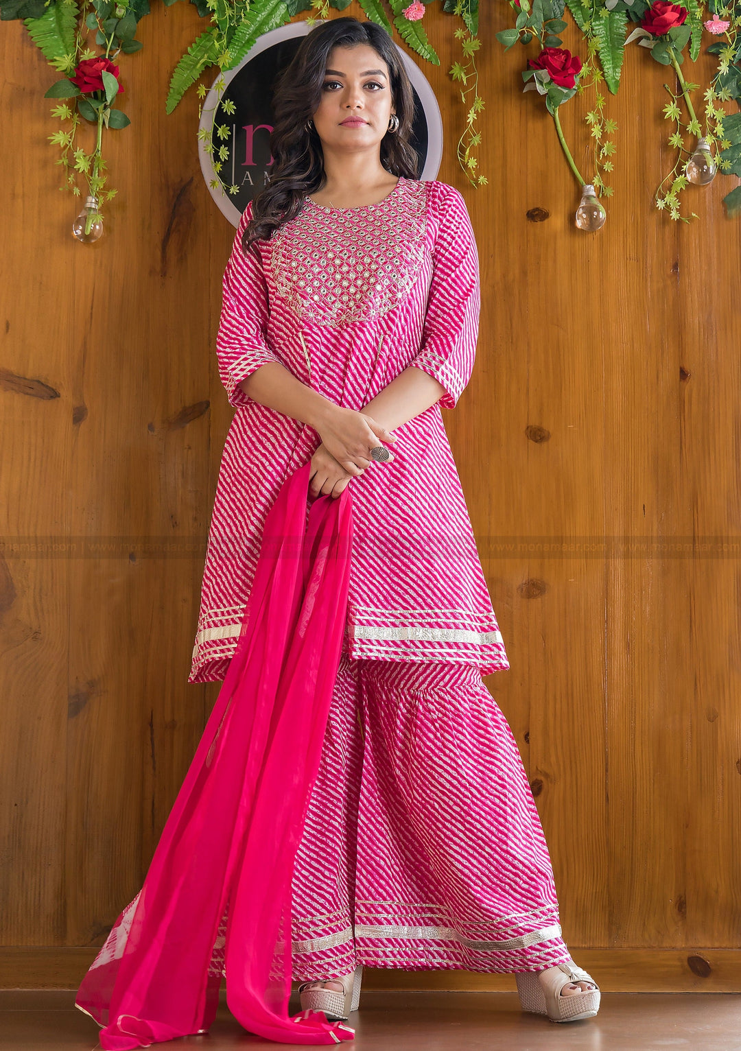 Fascinating Lehriya Jaipur Kurti Sharara Set