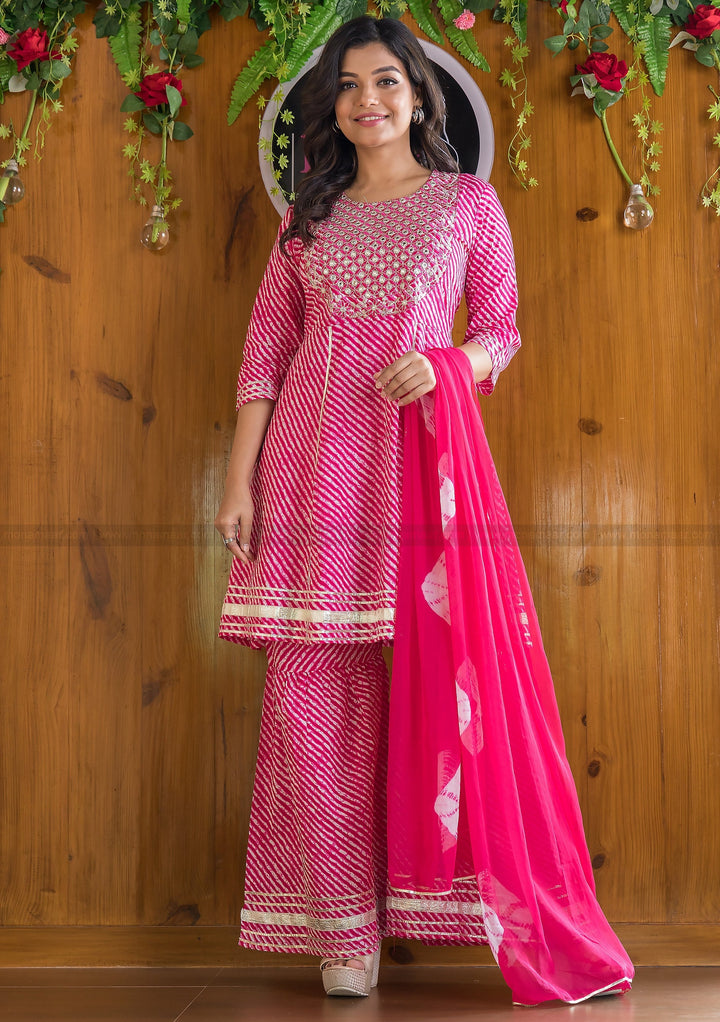 Fascinating Lehriya Jaipur Kurti Sharara Set