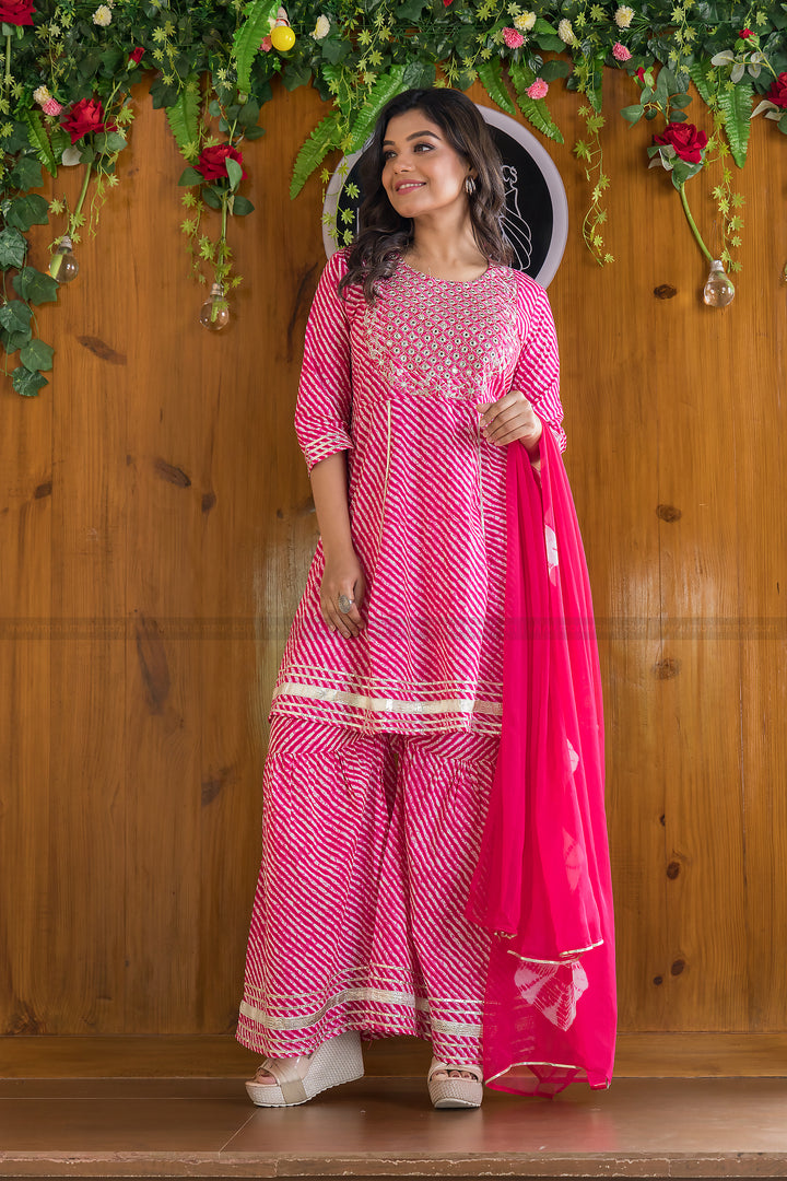 Fascinating Lehriya Jaipur Kurti Sharara Set