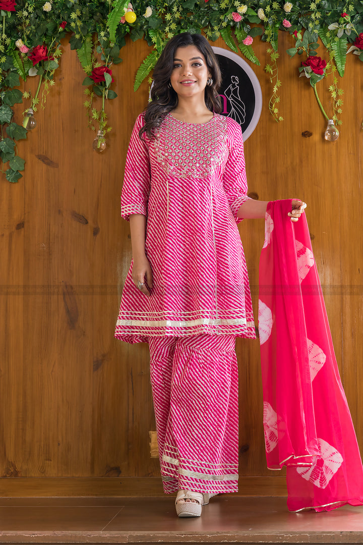 Fascinating Lehriya Jaipur Kurti Sharara Set