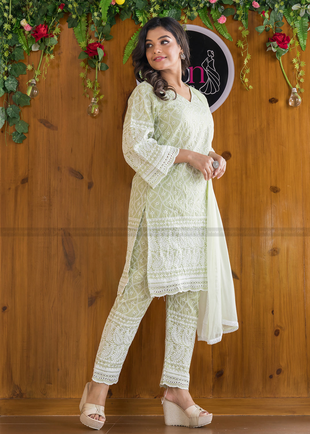 Fresh Mint Chikankari Kurti Set