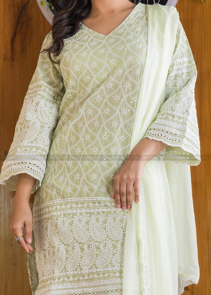 Fresh Mint Chikankari Kurti Set