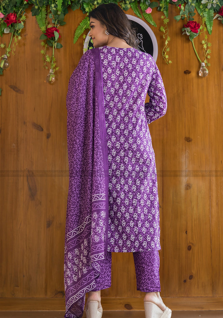 Generosity Of Dark Violet Cotton Kurti Set