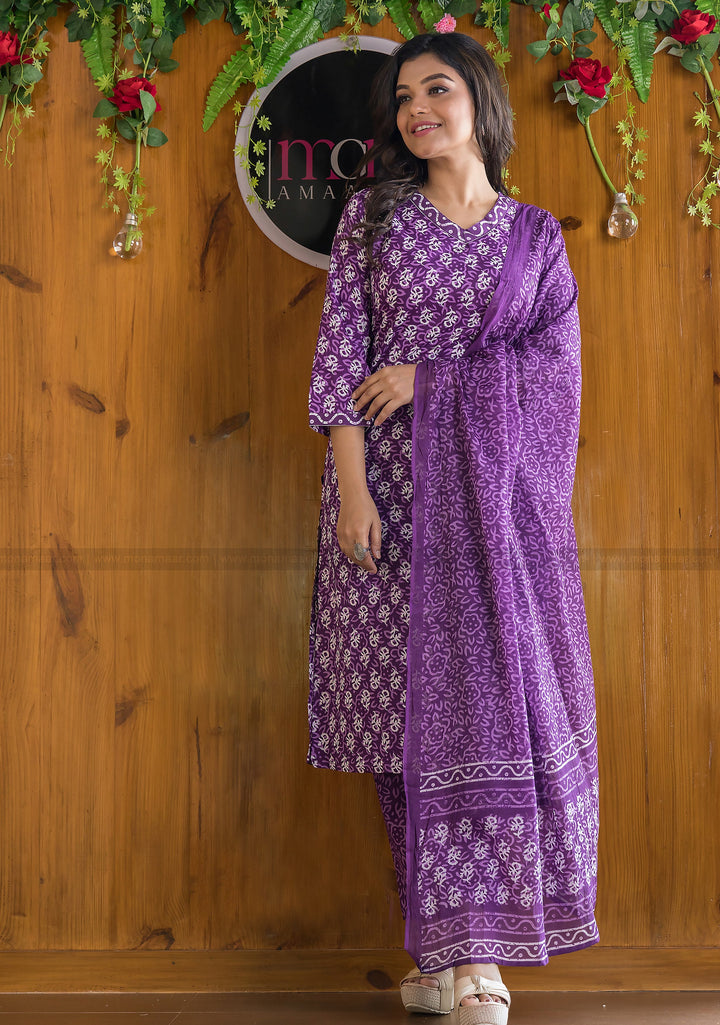 Generosity Of Dark Violet Cotton Kurti Set