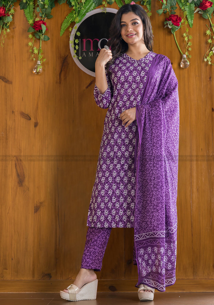 Generosity Of Dark Violet Cotton Kurti Set