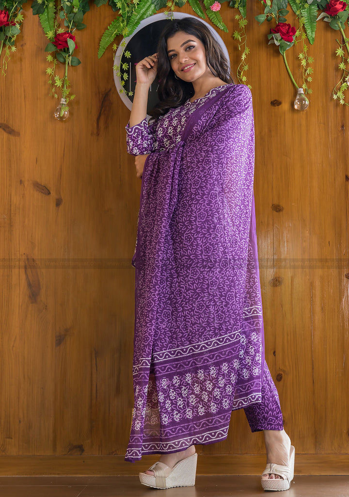 Generosity Of Dark Violet Cotton Kurti Set