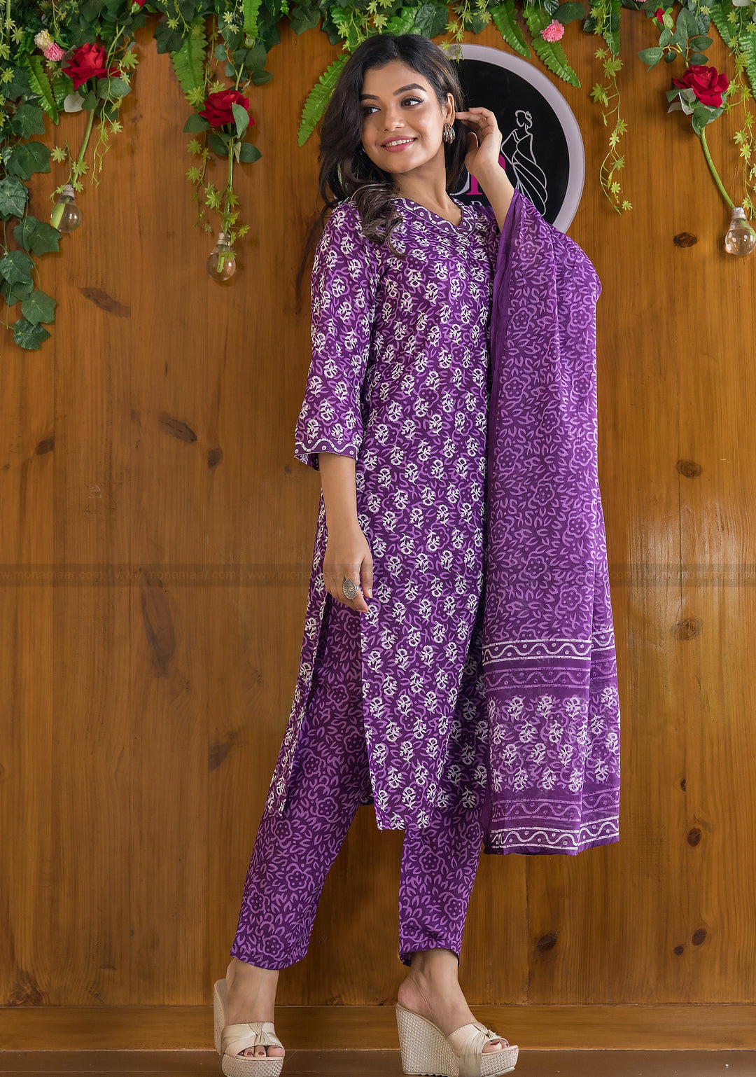 Generosity Of Dark Violet Cotton Kurti Set