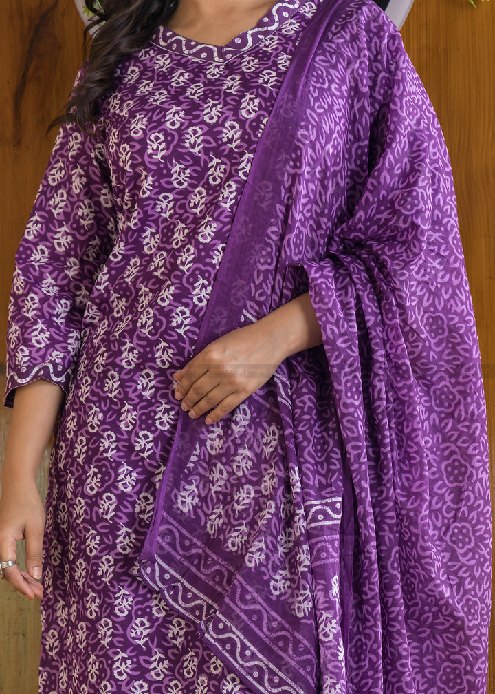 Generosity Of Dark Violet Cotton Kurti Set