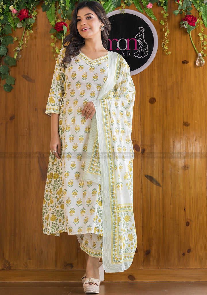 Made In Floral Suit Set(Upbeat Yellow and White Combo)