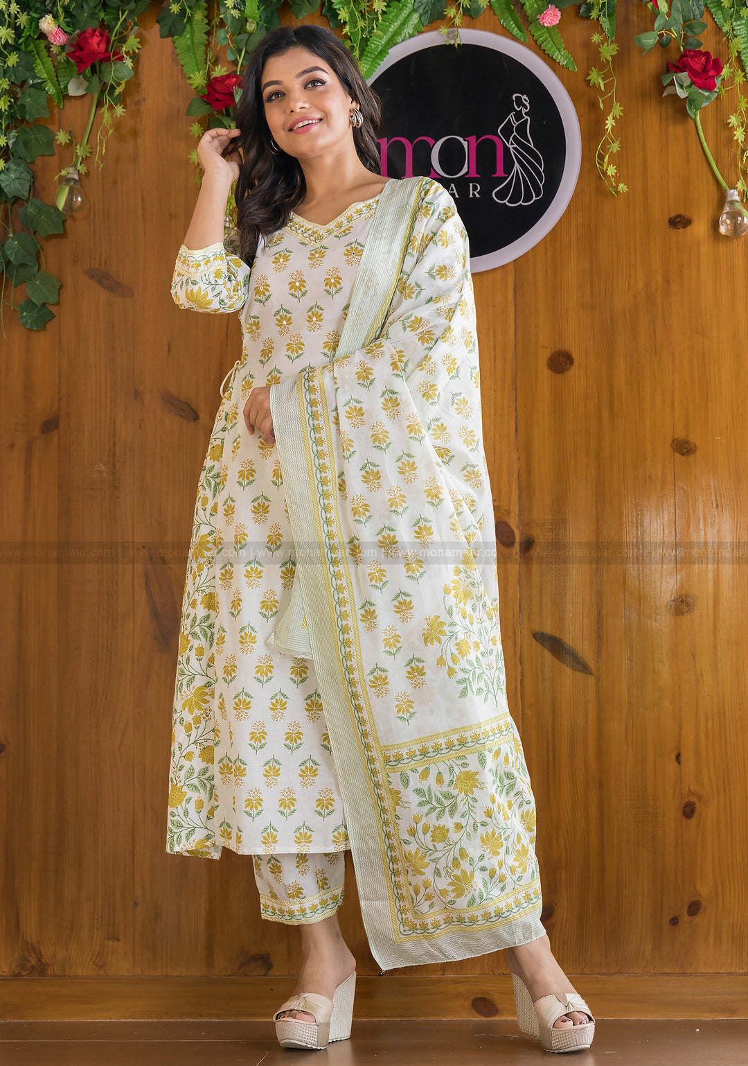 Made In Floral Suit Set(Upbeat Yellow and White Combo)