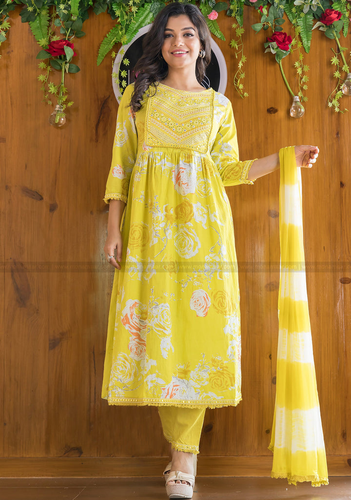 Warmth of Yellow Naira Cut Kurti Set