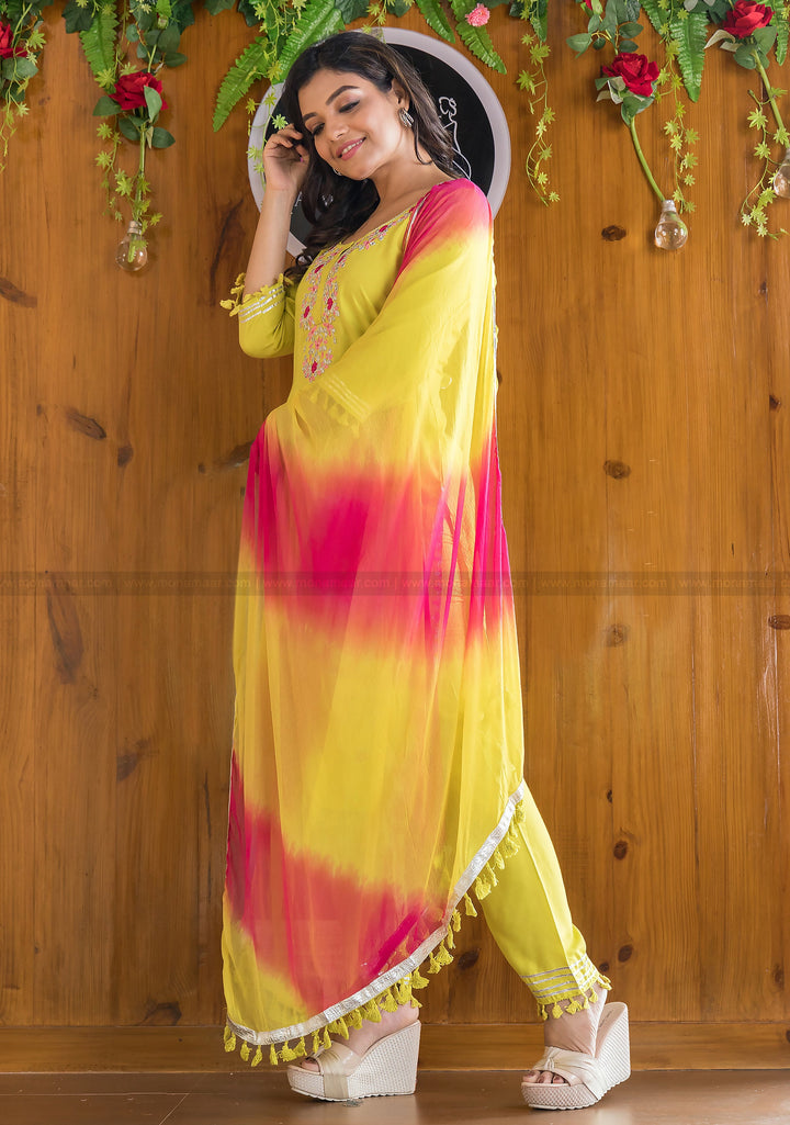 Slice of Lemon With Lovable Pink Jaipur Kurti Set