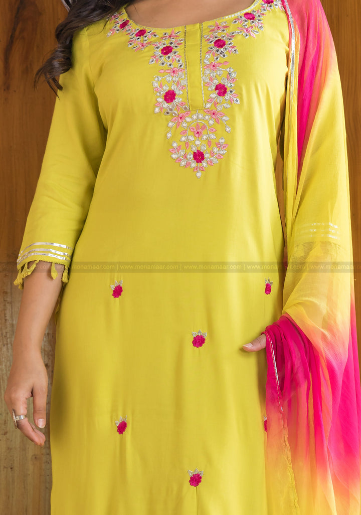 Slice of Lemon With Lovable Pink Jaipur Kurti Set