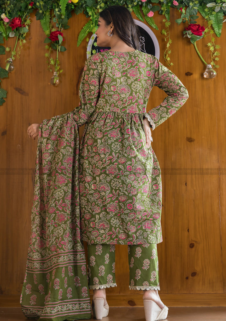 Olive Fresh Floral Kurti Set