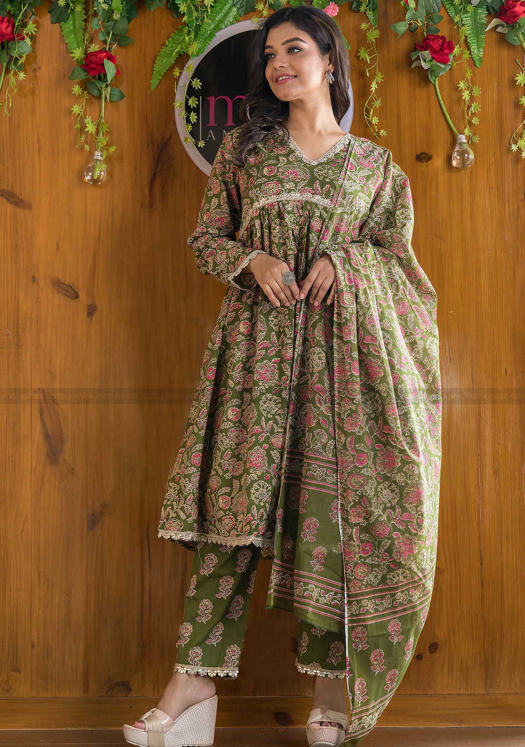 Olive Fresh Floral Kurti Set