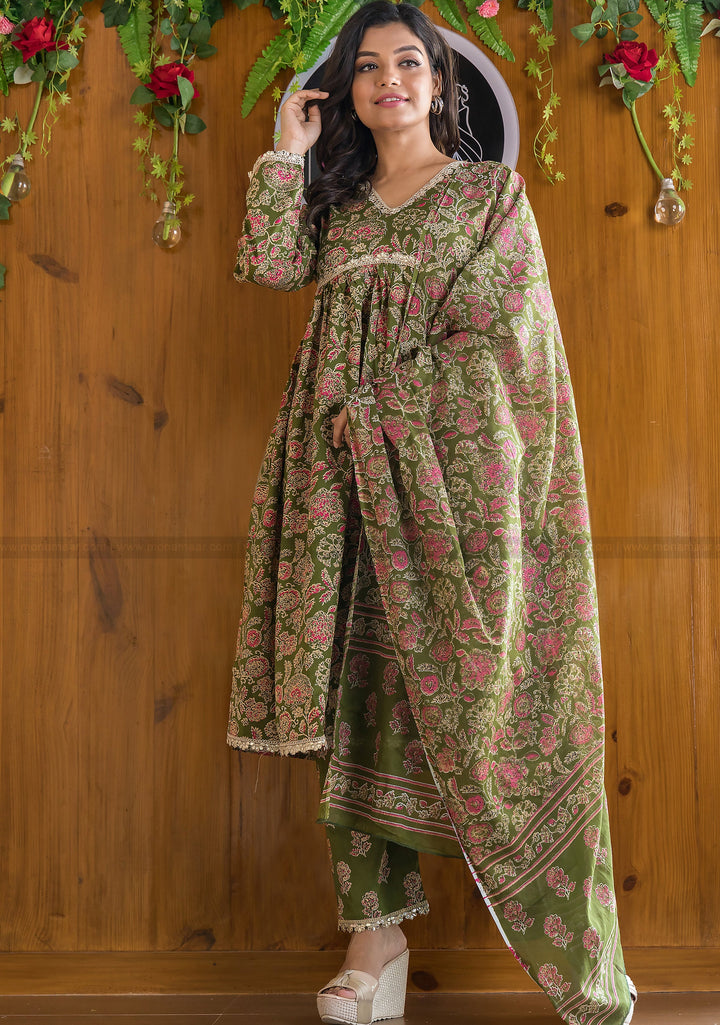 Olive Fresh Floral Kurti Set