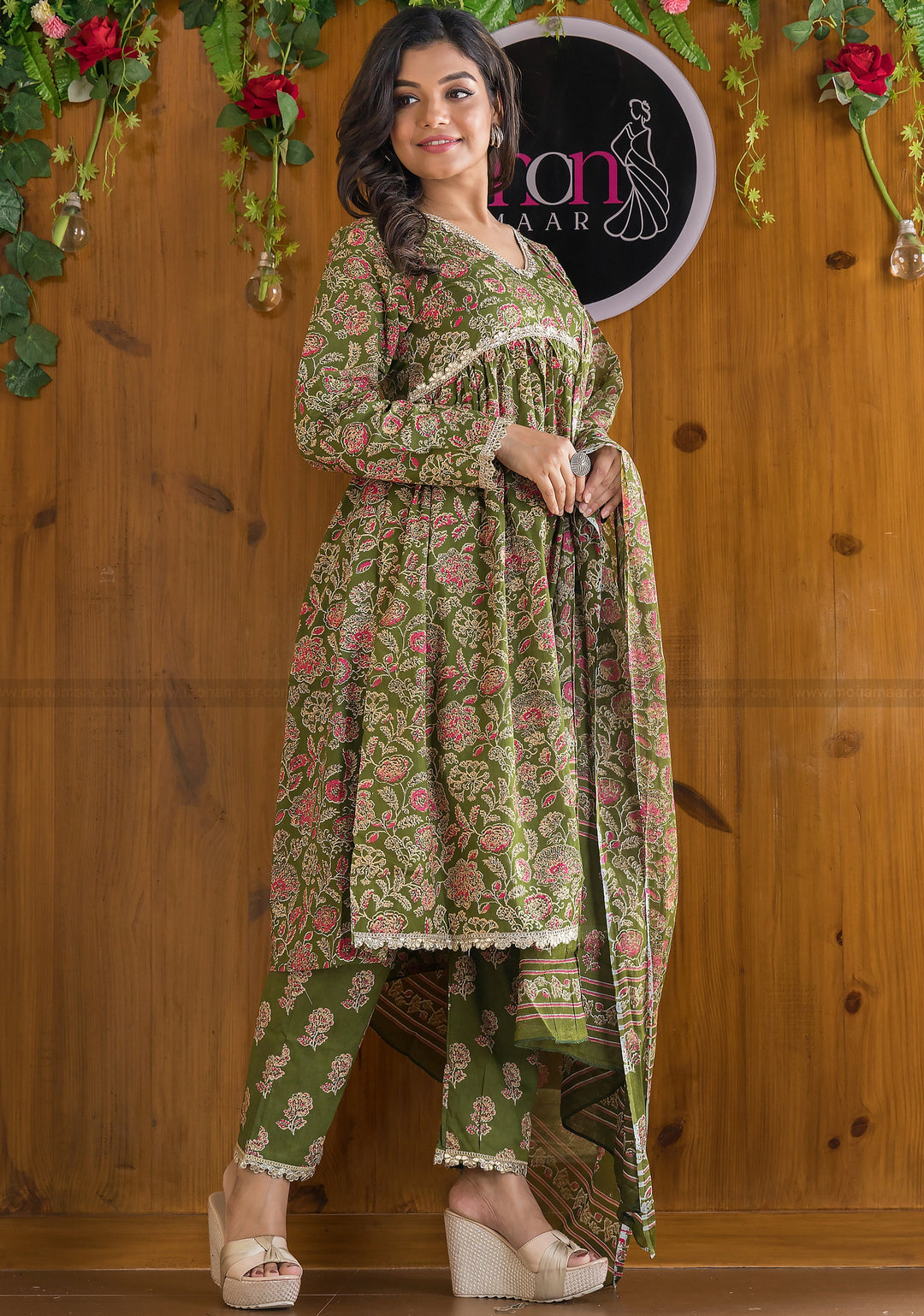 Olive Fresh Floral Kurti Set