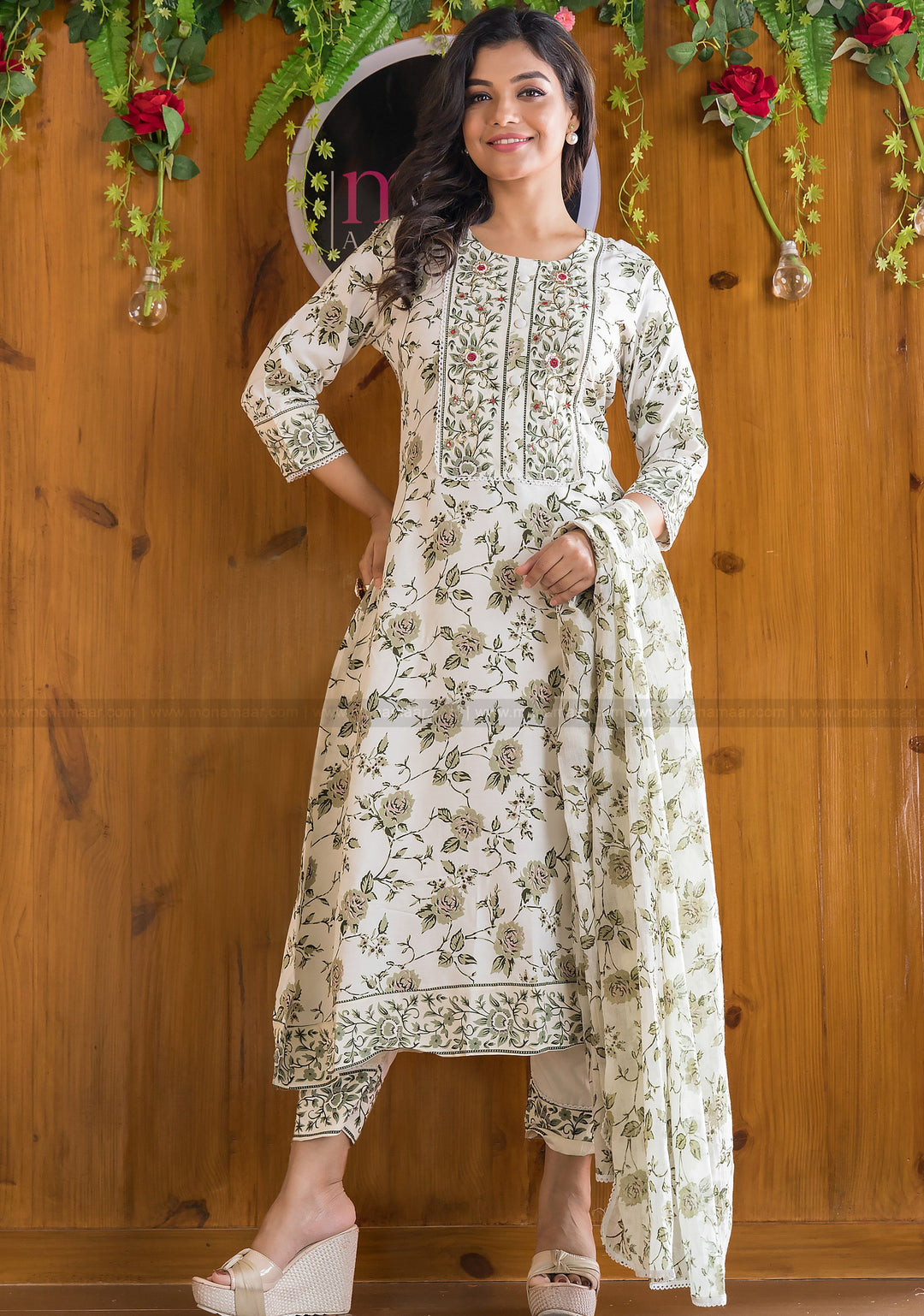 Generation Of White Printed Anarkali Set