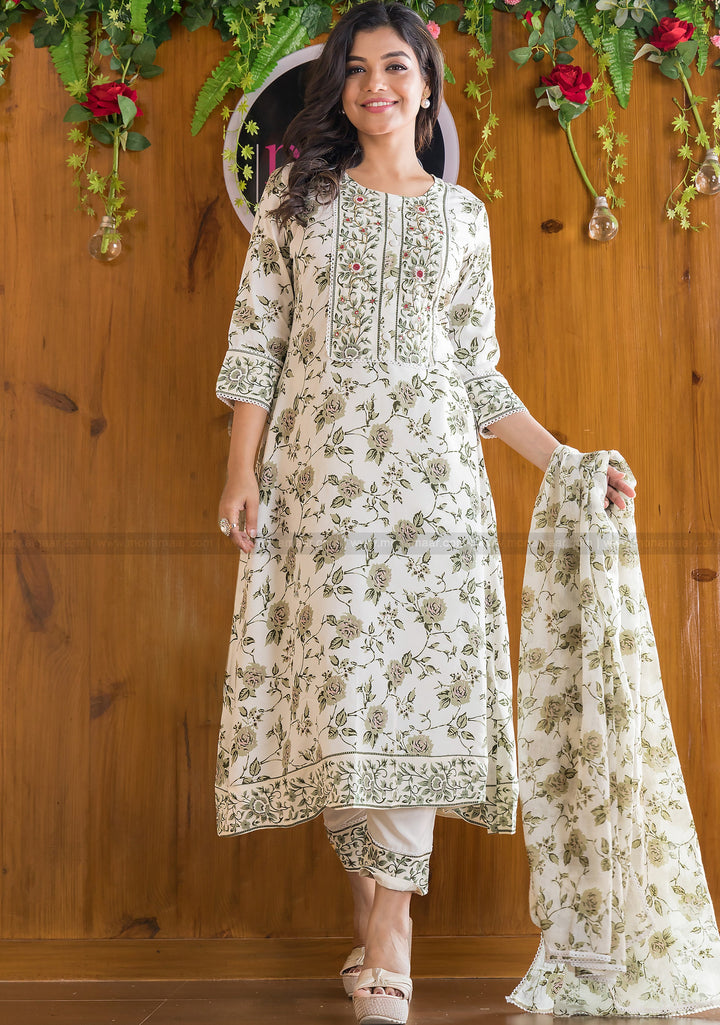 Generation Of White Printed Anarkali Set