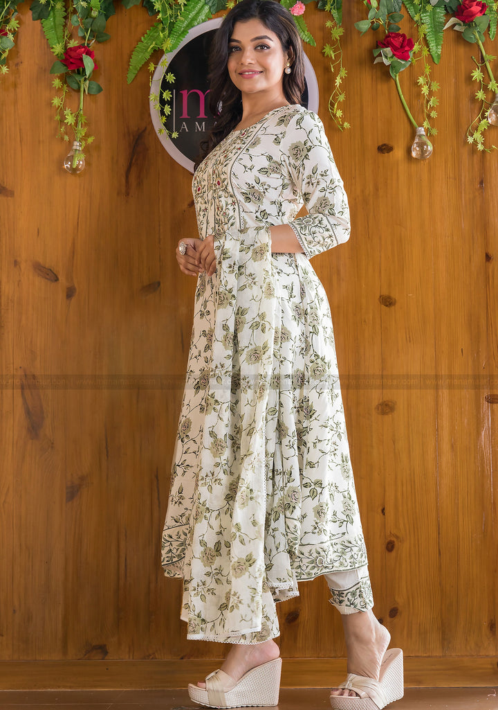 Generation Of White Printed Anarkali Set